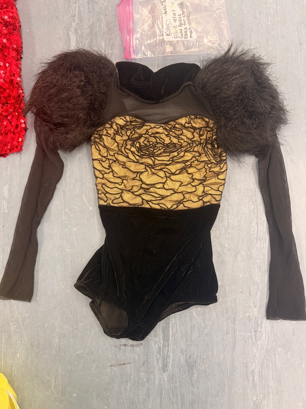 Kids Black & Gold Dance Leotard with Puff Shoulders